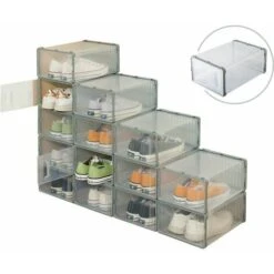 Confezione Da 6 Scatole Per Scarpe Impilabili In Plastica ABS Trasparente, Scarpe Per Scarpe, Organizer Per Scarpe, Armadio, Scarpiera, Cassetto, Scatola Per Scarpe A Conchiglia