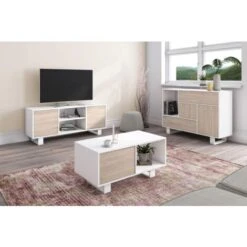 Skraut Home - Credenza WIND Per Sala Da Pranzo, Buffet 1 Porta, 3 Cassetti, Colore Struttura Bianco E Colore Porta E Cassetti Rovere. 120x40x86cm. -Vendite HOMCOM || VIDAXL || Songmics 91949462 3