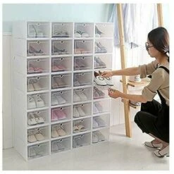 Scatole Per Scarpe In Plastica Trasparente Ispessita Da 10 Pezzi Scatola Portaoggetti Per Scarpiera A Conchiglia Bianca