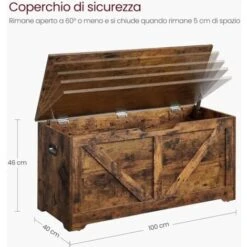 Songmics VASAGLE Cassapanca, Panca Portaoggetti, Pouf Organizzatore Con 2 Cerniere Di Sicurezza, Scarpiera, Stile Vintage, 40 X 100 X 46 Cm, Per Corridoio, Camera Da Letto, Soggiorno, Marrone Vintage -Vendite HOMCOM || VIDAXL || Songmics 92210727 3