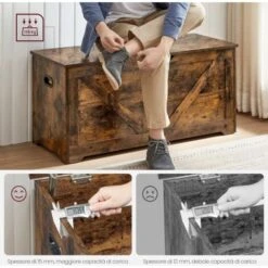 Songmics VASAGLE Cassapanca, Panca Portaoggetti, Pouf Organizzatore Con 2 Cerniere Di Sicurezza, Scarpiera, Stile Vintage, 40 X 100 X 46 Cm, Per Corridoio, Camera Da Letto, Soggiorno, Marrone Vintage -Vendite HOMCOM || VIDAXL || Songmics 92210727 4