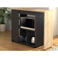 Mobile Da Bar Girevole Con Vani Naturale E Antracite - SATURNE -Vendite HOMCOM || VIDAXL || Songmics 92376645 3