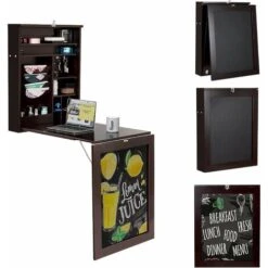 GIANTEX Tavolo Da Parete, Pieghevole E Salvaspazio, Con Ganci, Portariviste E Scomparti Da Portaoggetti, Lavagna Cancellabile, 60x16x75 Cm (Marrone)