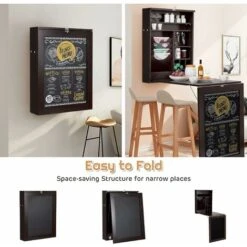 GIANTEX Tavolo Da Parete, Pieghevole E Salvaspazio, Con Ganci, Portariviste E Scomparti Da Portaoggetti, Lavagna Cancellabile, 60x16x75 Cm (Marrone) -Vendite HOMCOM || VIDAXL || Songmics 92440101 3