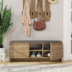 Panca Scarpiera Noce Zulla Con Cuscino E 2 Ante -Vendite HOMCOM || VIDAXL || Songmics 92746558 3