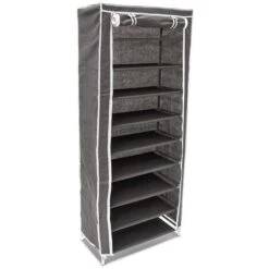 Scarpiera Salvaspazio 10 Ripiani 36 Paia Scaffale Acciaio E Tessuto TNT Grigio