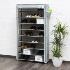 Scarpiera Salvaspazio 10 Ripiani 45 Paia Scaffale Acciaio E Tessuto TNT Grigio