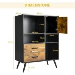 COSTWAY Credenza Per Buffet, Mobile Da Cucina Con 4 Scomparti Aperti, 1 Ante, 2 Cassetti, Per Soggiorno, Sala Da Pranzo E Cucina, Stile Industriale, Marrone Vintage, 80 X 40 X 106 Cm -Vendite HOMCOM || VIDAXL || Songmics 94090859 5