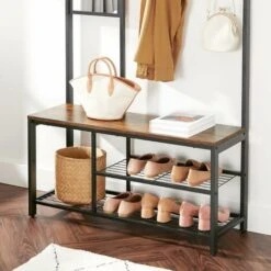 VASAGLE Appendiabiti Con Panca Scarpiera, Attaccapanni Con Ganci, Specchio, 185 Cm Altezza, In Corridoio, Salotto, Soggiorno, Struttura In Metallo, Montaggio Facile, Marrone Vintage E Nero Da SONGMICS -Vendite HOMCOM || VIDAXL || Songmics 94215011 3