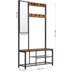 VASAGLE Appendiabiti Con Panca Scarpiera, Attaccapanni Con Ganci, Specchio, 185 Cm Altezza, In Corridoio, Salotto, Soggiorno, Struttura In Metallo, Montaggio Facile, Marrone Vintage E Nero Da SONGMICS -Vendite HOMCOM || VIDAXL || Songmics 94215011 5