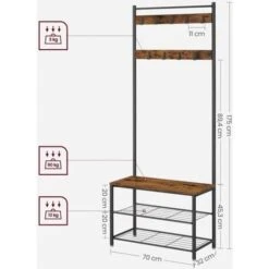 Songmics VASAGLE Appendiabiti, Attaccapanni Da Entrata, Con Panca Scarpiera, Ripiani Portaoggetti, Ganci, Struttura In Acciaio Opaco, Altezza Di 175 Cm, In Stile Industriale, Marrone Vintage E Nero 11 Songmics VASAGLE Appendiabiti, Attaccapanni Da Entrata, Con Panca Scarpiera, Ripiani Portaoggetti, Ganci, Struttura In Acciaio Opaco, Altezza Di 175 Cm, In Stile Industriale, Marrone Vintage E Nero -Vendite HOMCOM || VIDAXL || Songmics 94270447 5