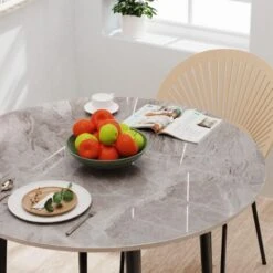80cm Tavolo Da Pranzo In Marmo Rotondo Tavolo Cucina Elegante Per Sala Soggiorno Bar Giardino Salotto Stile Nordico, Grigio -Vendite HOMCOM || VIDAXL || Songmics 94561019 3
