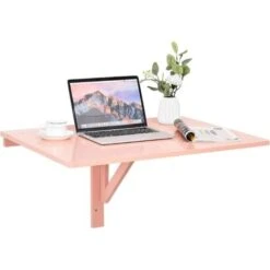 COSTWAY Tavolo Pieghevole A Muro, Tavolino Porta PC Da Parete In Legno, Tavolo A Scomparsa Multifunzionale, Ideale Per Soggiorno, Cucina E Studio, 80 X 60 X 45 Cm, Pink