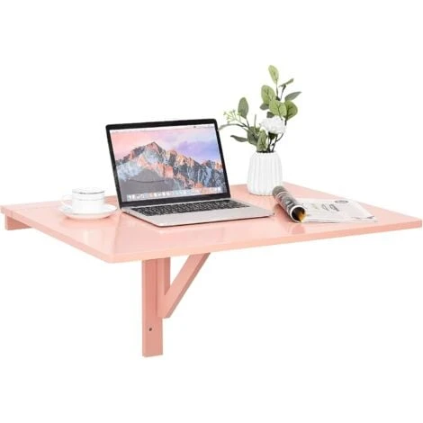 COSTWAY Tavolo Pieghevole A Muro, Tavolino Porta PC Da Parete In Legno, Tavolo A Scomparsa Multifunzionale, Ideale Per Soggiorno, Cucina E Studio, 80 X 60 X 45 Cm, Pink 3 COSTWAY Tavolo Pieghevole A Muro, Tavolino Porta PC Da Parete In Legno, Tavolo A Scomparsa Multifunzionale, Ideale Per Soggiorno, Cucina E Studio, 80 X 60 X 45 Cm, Pink