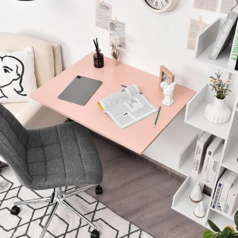 COSTWAY Tavolo Pieghevole A Muro, Tavolino Porta PC Da Parete In Legno, Tavolo A Scomparsa Multifunzionale, Ideale Per Soggiorno, Cucina E Studio, 80 X 60 X 45 Cm, Pink 4 COSTWAY Tavolo Pieghevole A Muro, Tavolino Porta PC Da Parete In Legno, Tavolo A Scomparsa Multifunzionale, Ideale Per Soggiorno, Cucina E Studio, 80 X 60 X 45 Cm, Pink - immagine 2