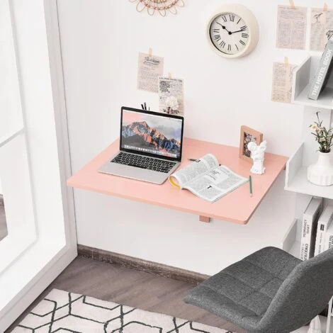 COSTWAY Tavolo Pieghevole A Muro, Tavolino Porta PC Da Parete In Legno, Tavolo A Scomparsa Multifunzionale, Ideale Per Soggiorno, Cucina E Studio, 80 X 60 X 45 Cm, Pink 5 COSTWAY Tavolo Pieghevole A Muro, Tavolino Porta PC Da Parete In Legno, Tavolo A Scomparsa Multifunzionale, Ideale Per Soggiorno, Cucina E Studio, 80 X 60 X 45 Cm, Pink - immagine 3