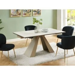 Tavolo Da Pranzo Allungabile Da 6 A 10 Coperti In Ceramica E Metallo Effetto Marmo Bianco E Beige - LOZIPA -Vendite HOMCOM || VIDAXL || Songmics 95375894 3