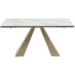 Tavolo Da Pranzo Allungabile Da 6 A 10 Coperti In Ceramica E Metallo Effetto Marmo Bianco E Beige - LOZIPA -Vendite HOMCOM || VIDAXL || Songmics 95375894 5