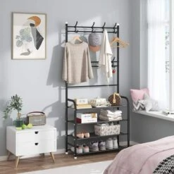 Appendiabiti In Metallo Con 4 Scarpiere Appendiabiti Per Ingresso 8 Ganci 60 X 26 X 155 Cm Nero -Vendite HOMCOM || VIDAXL || Songmics 95548526 4