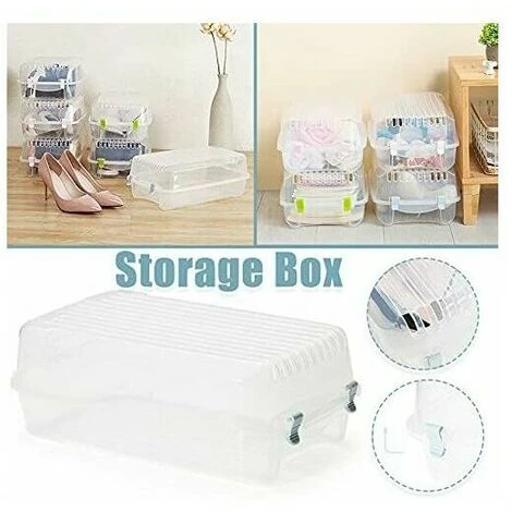 Scatole Per Scarpe, Impilabili Con Connettori In Plastica, Pieghevoli, Plastica Solida Traspirante Trasparente 7 Scatole Per Scarpe, Impilabili Con Connettori In Plastica, Pieghevoli, Plastica Solida Traspirante Trasparente - immagine 5