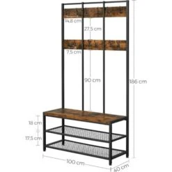 Songmics VASAGLE Appendiabiti Con Scarpiera Panca In Stile Industriale, Attaccapanni Con 12 Ganci E Ripiani, Scaffale Multifunzionale Per Corridoio, Ufficio, Camera Da Letto, Struttura In Ferro, 100kg, Da SONG -Vendite HOMCOM || VIDAXL || Songmics 96922796 5