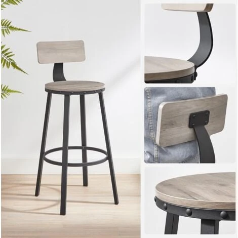 Songmics VASAGLE Set Di 2 Sgabelli Alti, Sgabelli Da Bar Con Schienale, Sgabelli Cucina, Struttura In Acciaio, Montaggio Facile, Sedile Alta 73 Cm, Stile Industriale, Greige E Nero 6 Songmics VASAGLE Set Di 2 Sgabelli Alti, Sgabelli Da Bar Con Schienale, Sgabelli Cucina, Struttura In Acciaio, Montaggio Facile, Sedile Alta 73 Cm, Stile Industriale, Greige E Nero - immagine 4