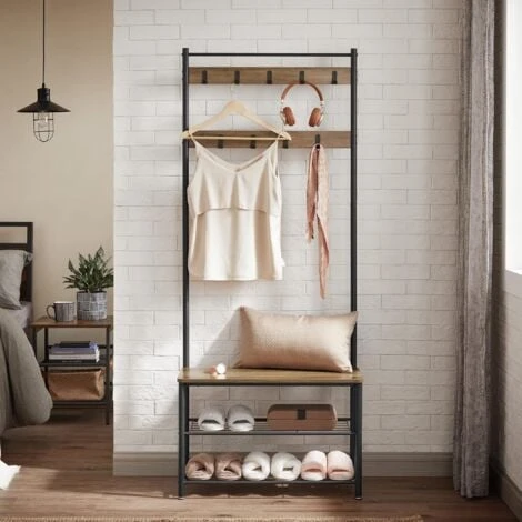 Songmics VASAGLE Appendiabiti, Attaccapanni Da Entrata, Con Panca Scarpiera, Ripiani Portaoggetti, Ganci, Struttura In Acciaio Opaco, Altezza Di 175 Cm, In Stile Industriale, Noce Medio E Nero 3 Songmics VASAGLE Appendiabiti, Attaccapanni Da Entrata, Con Panca Scarpiera, Ripiani Portaoggetti, Ganci, Struttura In Acciaio Opaco, Altezza Di 175 Cm, In Stile Industriale, Noce Medio E Nero