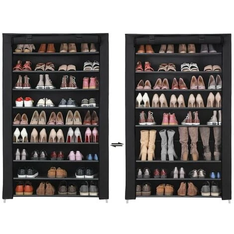 Songmics Scarpiera Armadio A 10 Ripiani, Capacità Fino A 54 Paia Di Scarpe, Portascarpe Mobiletto Guardaroba In Acciaio Tessuto Nero 162 X 100 X 28cm 6 Songmics Scarpiera Armadio A 10 Ripiani, Capacità Fino A 54 Paia Di Scarpe, Portascarpe Mobiletto Guardaroba In Acciaio Tessuto Nero 162 X 100 X 28cm - immagine 4