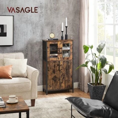 VASAGLE Mobiletto Multiuso, Armadietto, Credenza, Ripiano Regolabile, Mobile Da Bagno, Struttura In Acciaio, Per Salotto Cucina, Stile Industriale, Marrone Vintage E Nero Da SONGMICS 4 VASAGLE Mobiletto Multiuso, Armadietto, Credenza, Ripiano Regolabile, Mobile Da Bagno, Struttura In Acciaio, Per Salotto Cucina, Stile Industriale, Marrone Vintage E Nero Da SONGMICS - immagine 2