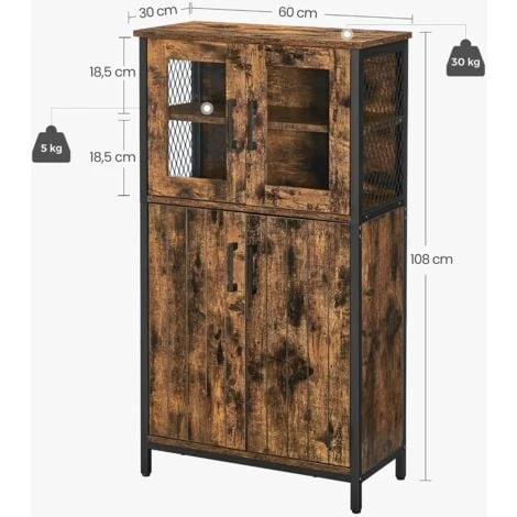 VASAGLE Mobiletto Multiuso, Armadietto, Credenza, Ripiano Regolabile, Mobile Da Bagno, Struttura In Acciaio, Per Salotto Cucina, Stile Industriale, Marrone Vintage E Nero Da SONGMICS 7 VASAGLE Mobiletto Multiuso, Armadietto, Credenza, Ripiano Regolabile, Mobile Da Bagno, Struttura In Acciaio, Per Salotto Cucina, Stile Industriale, Marrone Vintage E Nero Da SONGMICS - immagine 5