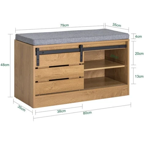 Scarpiera Con Ante Scorrevoli Scarpiera Con Porta Fienile, Portascarpe Con Cuscino Stile Vintage L80xP35xA48cm Naturale FSR120-N SoBuy 4 Scarpiera Con Ante Scorrevoli Scarpiera Con Porta Fienile, Portascarpe Con Cuscino Stile Vintage L80xP35xA48cm Naturale FSR120-N SoBuy - immagine 2