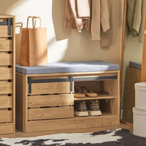 Scarpiera Con Ante Scorrevoli Scarpiera Con Porta Fienile, Portascarpe Con Cuscino Stile Vintage L80xP35xA48cm Naturale FSR120-N SoBuy 6 Scarpiera Con Ante Scorrevoli Scarpiera Con Porta Fienile, Portascarpe Con Cuscino Stile Vintage L80xP35xA48cm Naturale FSR120-N SoBuy - immagine 4