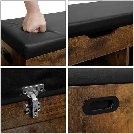 VASAGLE Panca Scarpiera, Panchina Con Seduta Imbottita, 3 Scomparti E 1 Contenitore, Portascarpe, Soggiorno Salotto Corridoio Camera Da Letto, Capacità Di Carico Di 150 Kg, Marrone Vintage Da SONGMICS 6 VASAGLE Panca Scarpiera, Panchina Con Seduta Imbottita, 3 Scomparti E 1 Contenitore, Portascarpe, Soggiorno Salotto Corridoio Camera Da Letto, Capacità Di Carico Di 150 Kg, Marrone Vintage Da SONGMICS - immagine 4
