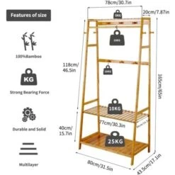 Appendiabiti Stender Attaccapanni In Bambù Da Terra Portabiti Con 2 Ripiani 10 Appendiabiti Stender Attaccapanni In Bambù Da Terra Portabiti Con 2 Ripiani -Vendite HOMCOM || VIDAXL || Songmics 97220525 4