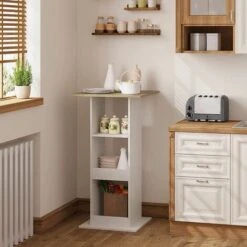 WOLTU Tavolo Da Bar Quadrato. Tavolino Alto E Stretto Con 3 Ripiani. Tavolo Alto Da Cucina. Sala Da Pranzo. Bistrot. In Truciolare. 60x60x112cm. Legno Chiaro E Bianco -Vendite HOMCOM || VIDAXL || Songmics 97477591 2