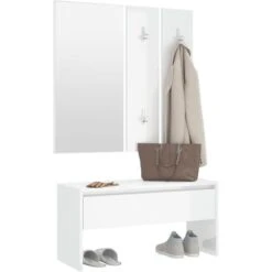 Nova Set Di Mobili Da Corridoio Bianco Lucido In Legno Multistrato Colore : Bianco Lucido -Vendite HOMCOM || VIDAXL || Songmics 98440519 4