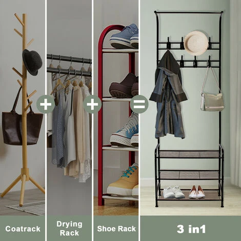 Bigzzia Appendiabiti 3 In 1 Metallo Con 16 Ganci Rimovibili, Appendiabiti Per Scarpe, Vestiti, Ombrello, Nero 6 Bigzzia Appendiabiti 3 In 1 Metallo Con 16 Ganci Rimovibili, Appendiabiti Per Scarpe, Vestiti, Ombrello, Nero - immagine 4