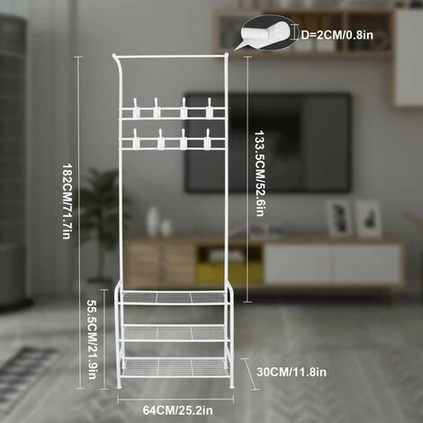 Bigzzia Appendiabiti 3 In 1 Metallo Con 16 Ganci Rimovibili, Appendiabiti Per Scarpe, Vestiti, Ombrello, Bianco 4 Bigzzia Appendiabiti 3 In 1 Metallo Con 16 Ganci Rimovibili, Appendiabiti Per Scarpe, Vestiti, Ombrello, Bianco - immagine 2