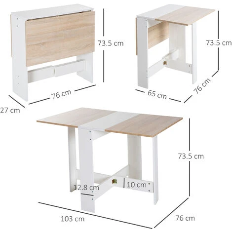 Homcom Tavolo Da Pranzo Moderno Salvaspazio Bianco Rovere, 103x76x73.5cm 5 Homcom Tavolo Da Pranzo Moderno Salvaspazio Bianco Rovere, 103x76x73.5cm - immagine 3