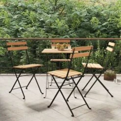 Set Di 4 Sedie Da Bistrò Pieghevoli Sedie Da Giardino Poltrona Outdoor Legno Massello Teak E Acciaio ITD55268